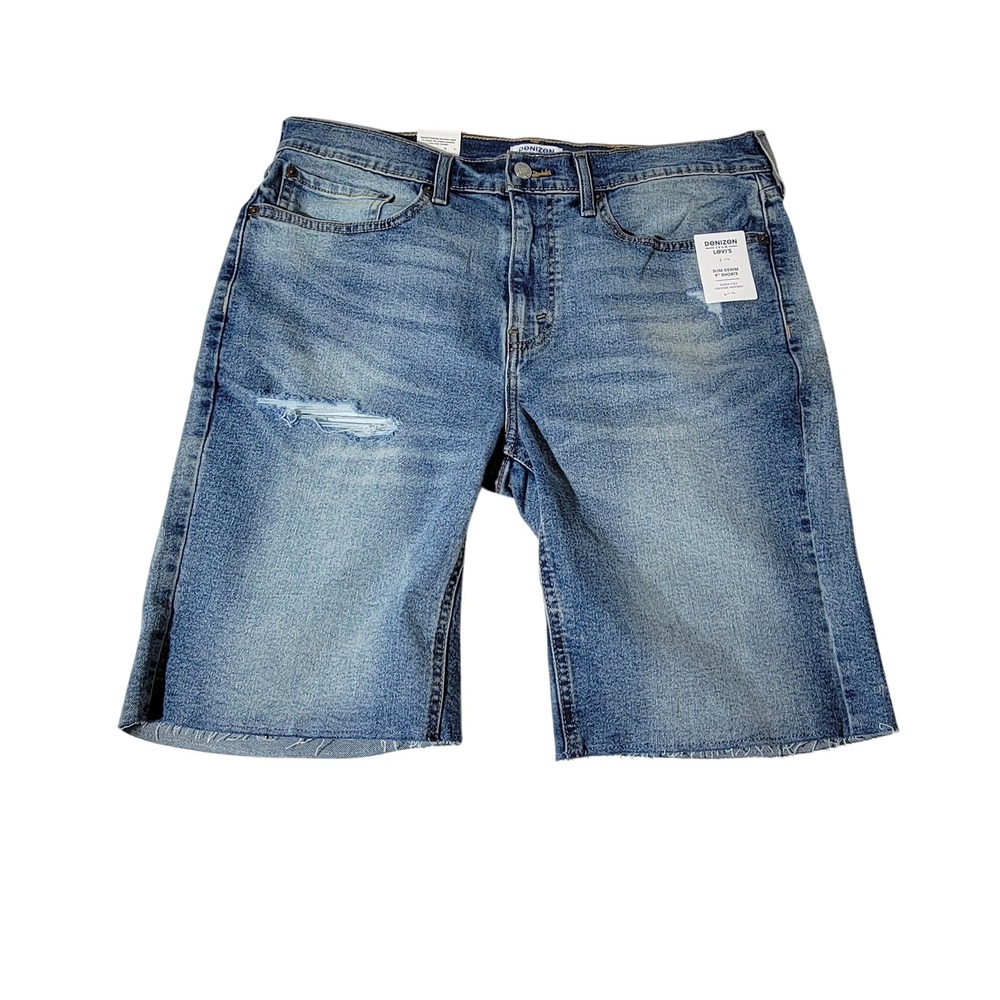 Denizen from Levi's Mens Slim Denim 9" Shorts Medium Wash Distressed Size 34 NEW